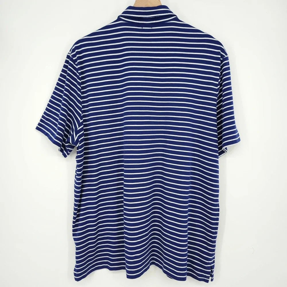 Polo Ralph Lauren Navy Striped Polo Shirt Mens XL Cotton Nantucket Prep Pony